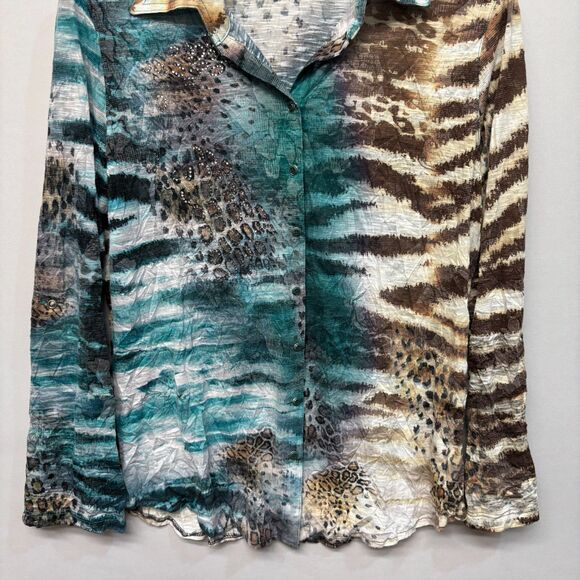 David Cline Women Long Sleeve Blouse Top Button Shirt Size Medium Artsy D006 -12 - Picture 11 of 16